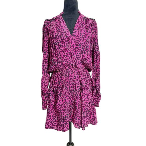 Zadig & Voltaire Size Small Dress Long Sleeve Faux Wrap Animal Print Pink Black - Picture 2 of 11